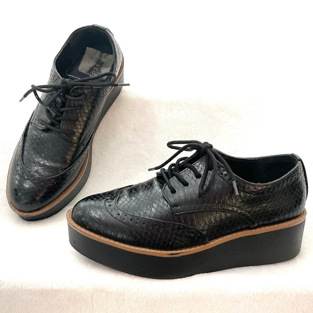 Black Madden Girl G-Class Almond Toe Snake Skin Lace Up Platform Oxfords Sz 6.5M